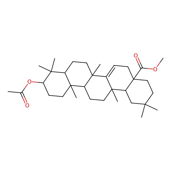 2D Structure of methyl (4aS,6aR,6bR,8aR,10S,12aR,14aS,14bS)-10-acetyloxy-2,2,6b,9,9,12a,14a-heptamethyl-1,3,4,5,6a,7,8,8a,10,11,12,13,14,14b-tetradecahydropicene-4a-carboxylate