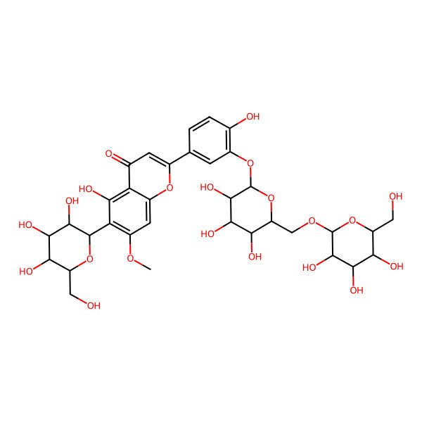 2D Structure of 5-hydroxy-2-[4-hydroxy-3-[(2S,3R,4S,5S,6R)-3,4,5-trihydroxy-6-[[(2S,3R,4R,5S,6R)-3,4,5-trihydroxy-6-(hydroxymethyl)oxan-2-yl]oxymethyl]oxan-2-yl]oxyphenyl]-7-methoxy-6-[(2S,3R,4R,5S,6R)-3,4,5-trihydroxy-6-(hydroxymethyl)oxan-2-yl]chromen-4-one