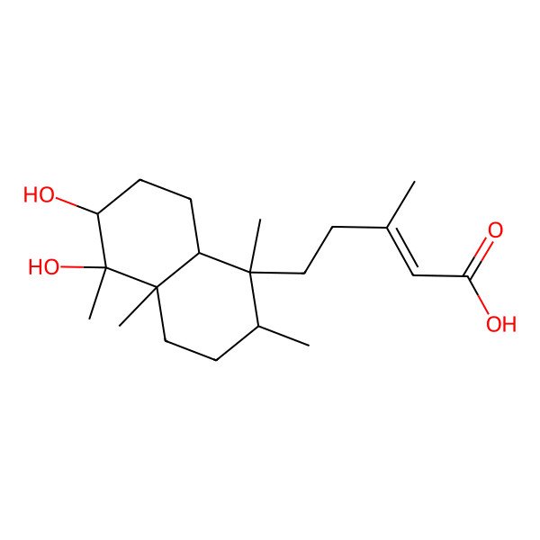 2D Structure of (E)-5-[(1S,2R,4aS,5R,6S,8aR)-5,6-dihydroxy-1,2,4a,5-tetramethyl-3,4,6,7,8,8a-hexahydro-2H-naphthalen-1-yl]-3-methylpent-2-enoic acid