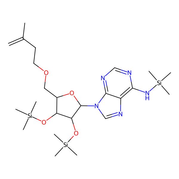 2D Structure of 9-[(2R,3R,4R,5R)-5-(3-methylbut-3-enoxymethyl)-3,4-bis(trimethylsilyloxy)oxolan-2-yl]-N-trimethylsilylpurin-6-amine