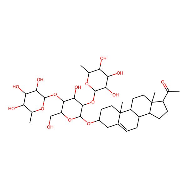 2D Structure of 1-[(3S,8S,9S,10R,13S,14S,17S)-3-[(2R,3R,4S,5S,6R)-4-hydroxy-6-(hydroxymethyl)-3,5-bis[[(2S,3R,4R,5R,6S)-3,4,5-trihydroxy-6-methyloxan-2-yl]oxy]oxan-2-yl]oxy-10,13-dimethyl-2,3,4,7,8,9,11,12,14,15,16,17-dodecahydro-1H-cyclopenta[a]phenanthren-17-yl]ethanone