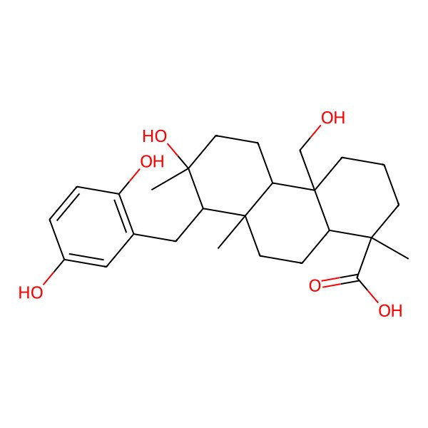 2D Structure of (1S,4aS,4bS,7S,8S,8aR,10aR)-8-[(2,5-dihydroxyphenyl)methyl]-7-hydroxy-4a-(hydroxymethyl)-1,7,8a-trimethyl-2,3,4,4b,5,6,8,9,10,10a-decahydrophenanthrene-1-carboxylic acid