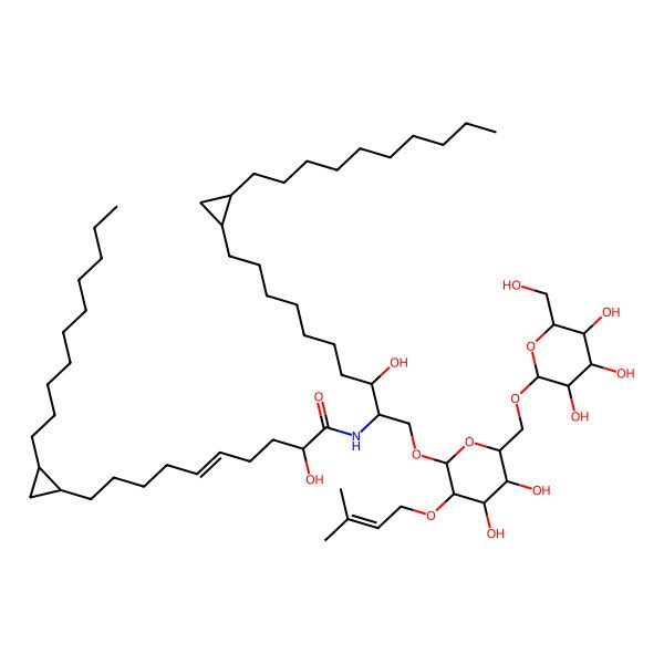 2D Structure of (Z,2R)-10-(2-decylcyclopropyl)-N-[(2S,3R)-10-(2-decylcyclopropyl)-1-[(2R,3R,4S,5R,6R)-4,5-dihydroxy-3-(3-methylbut-2-enoxy)-6-[[(2R,3R,4S,5R,6R)-3,4,5-trihydroxy-6-(hydroxymethyl)oxan-2-yl]oxymethyl]oxan-2-yl]oxy-3-hydroxydecan-2-yl]-2-hydroxydec-5-enamide