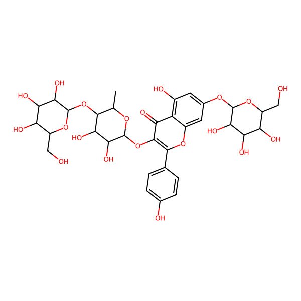 2D Structure of 3-[(2S,3R,4S,5R,6S)-3,4-dihydroxy-6-methyl-5-[(2S,3R,4S,5R,6R)-3,4,5-trihydroxy-6-(hydroxymethyl)oxan-2-yl]oxyoxan-2-yl]oxy-5-hydroxy-2-(4-hydroxyphenyl)-7-[(2S,3R,4S,5R,6R)-3,4,5-trihydroxy-6-(hydroxymethyl)oxan-2-yl]oxychromen-4-one