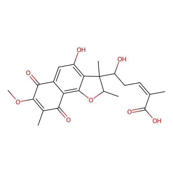 2D Structure of 5-hydroxy-5-(4-hydroxy-7-methoxy-2,3,8-trimethyl-6,9-dioxo-2H-benzo[g][1]benzofuran-3-yl)-2-methylpent-2-enoic acid