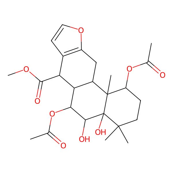 2D Structure of methyl 1,6-diacetyloxy-4a,5-dihydroxy-4,4,11b-trimethyl-2,3,5,6,6a,7,11,11a-octahydro-1H-naphtho[2,1-f][1]benzofuran-7-carboxylate