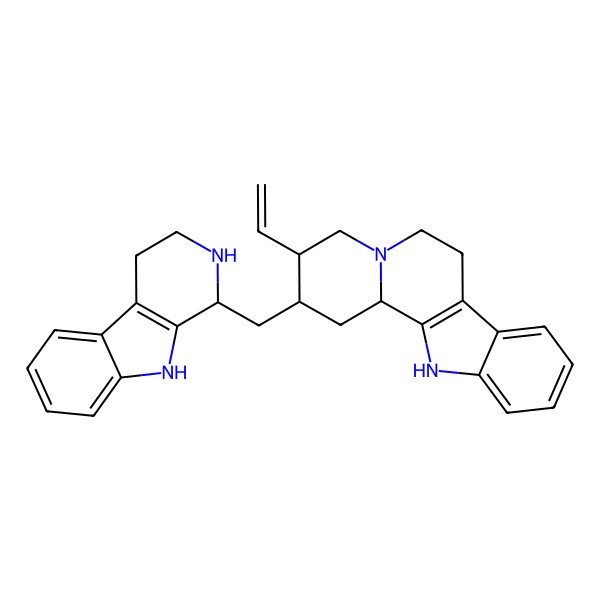 2D Structure of 3-ethenyl-2-(2,3,4,9-tetrahydro-1H-pyrido[3,4-b]indol-1-ylmethyl)-1,2,3,4,6,7,12,12b-octahydroindolo[2,3-a]quinolizine
