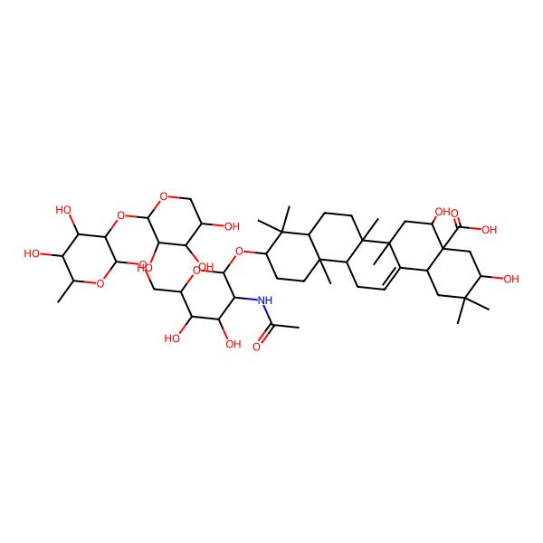 2D Structure of (3S,4aR,5R,6aR,6aS,6bR,8aR,10S,12aR,14bS)-10-[(2R,3R,4R,5S,6R)-3-acetamido-6-[[(2R,3R,4S,5R,6R)-4,5-dihydroxy-6-methyl-3-[(2S,3R,4S,5R)-3,4,5-trihydroxyoxan-2-yl]oxyoxan-2-yl]oxymethyl]-4,5-dihydroxyoxan-2-yl]oxy-3,5-dihydroxy-2,2,6a,6b,9,9,12a-heptamethyl-1,3,4,5,6,6a,7,8,8a,10,11,12,13,14b-tetradecahydropicene-4a-carboxylic acid