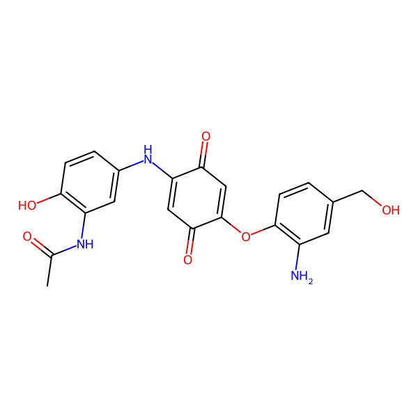 2D Structure of N-[5-[[4-[2-amino-4-(hydroxymethyl)phenoxy]-3,6-dioxocyclohexa-1,4-dien-1-yl]amino]-2-hydroxyphenyl]acetamide