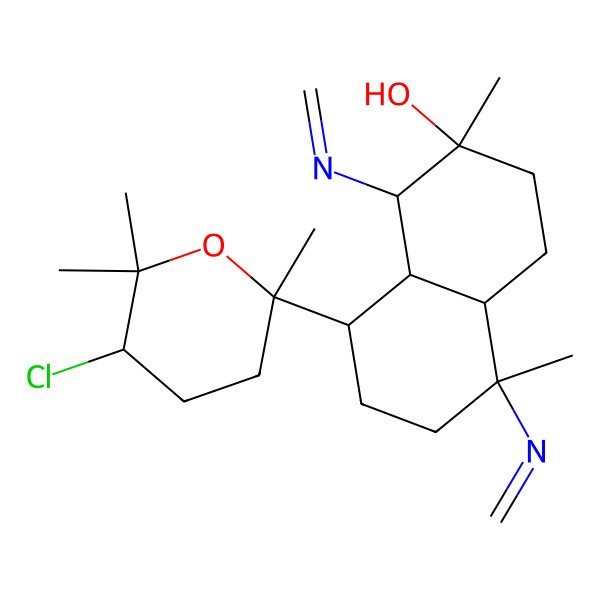 2D Structure of 8-(5-Chloro-2,6,6-trimethyloxan-2-yl)-2,5-dimethyl-1,5-bis(methylideneamino)-1,3,4,4a,6,7,8,8a-octahydronaphthalen-2-ol