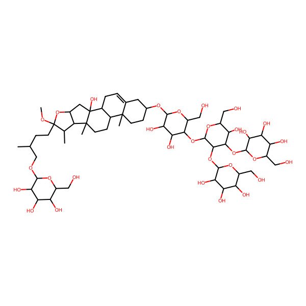 2D Structure of 2-[4-[16-[3,4-Dihydroxy-5-[5-hydroxy-6-(hydroxymethyl)-3,4-bis[[3,4,5-trihydroxy-6-(hydroxymethyl)oxan-2-yl]oxy]oxan-2-yl]oxy-6-(hydroxymethyl)oxan-2-yl]oxy-2-hydroxy-6-methoxy-7,9,13-trimethyl-5-oxapentacyclo[10.8.0.02,9.04,8.013,18]icos-18-en-6-yl]-2-methylbutoxy]-6-(hydroxymethyl)oxane-3,4,5-triol