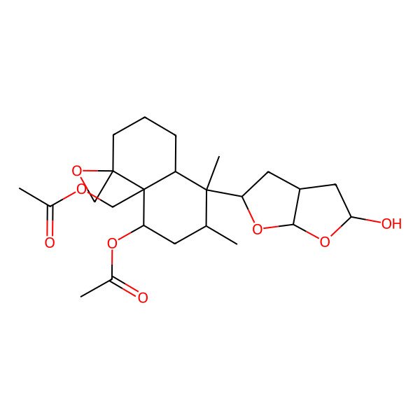 2D Structure of [5-acetyloxy-8-(5-hydroxy-2,3,3a,4,5,6a-hexahydrofuro[2,3-b]furan-2-yl)-7,8-dimethylspiro[2,3,5,6,7,8a-hexahydro-1H-naphthalene-4,2'-oxirane]-4a-yl]methyl acetate