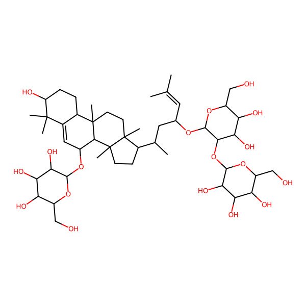 2D Structure of (2R,3R,4S,5S,6R)-2-[[(3S,7S,8R,9S,10S,13R,14S,17R)-17-[(2R,4R)-4-[(2R,3R,4S,5S,6R)-4,5-dihydroxy-6-(hydroxymethyl)-3-[(2S,3R,4S,5S,6R)-3,4,5-trihydroxy-6-(hydroxymethyl)oxan-2-yl]oxyoxan-2-yl]oxy-6-methylhept-5-en-2-yl]-3-hydroxy-4,4,9,13,14-pentamethyl-2,3,7,8,10,11,12,15,16,17-decahydro-1H-cyclopenta[a]phenanthren-7-yl]oxy]-6-(hydroxymethyl)oxane-3,4,5-triol
