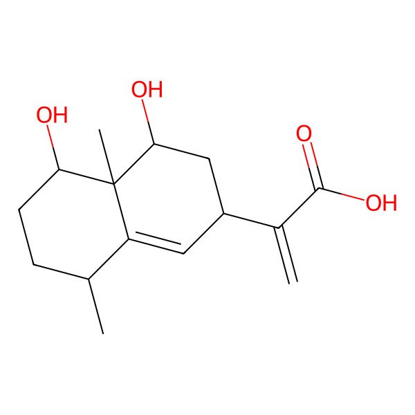 2D Structure of 2-[(2R,4S,4aR,5R,8S)-4,5-dihydroxy-4a,8-dimethyl-3,4,5,6,7,8-hexahydro-2H-naphthalen-2-yl]prop-2-enoic acid