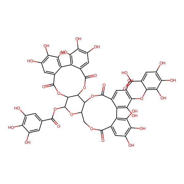 2D Structure of 3,4,5-trihydroxy-2-[[(1R,2S,19R,20S,22R)-7,8,9,12,13,14,28,29,30,33,35-undecahydroxy-4,17,25,38-tetraoxo-20-(3,4,5-trihydroxybenzoyl)oxy-3,18,21,24,39-pentaoxaheptacyclo[20.17.0.02,19.05,10.011,16.026,31.032,37]nonatriaconta-5,7,9,11,13,15,26,28,30,32,34,36-dodecaen-34-yl]oxy]benzoic acid