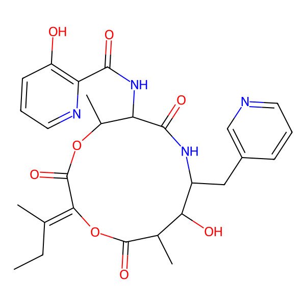 2D Structure of 2-Pyridinecarboxamide, 3-hydroxy-N-[(2Z,5R,6S,9S,10S,11R)-10-hydroxy-5,11-dimethyl-2-(1-methylpropylidene)-3,7,12-trioxo-9-(3-pyridinylmethyl)-1,4-dioxa-8-azacyclododec-6-yl]-