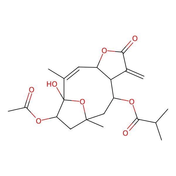 2D Structure of [(2E,4R,8R,9R,13S)-13-acetyloxy-1-hydroxy-2,11-dimethyl-7-methylidene-6-oxo-5,14-dioxatricyclo[9.2.1.04,8]tetradec-2-en-9-yl] 2-methylpropanoate