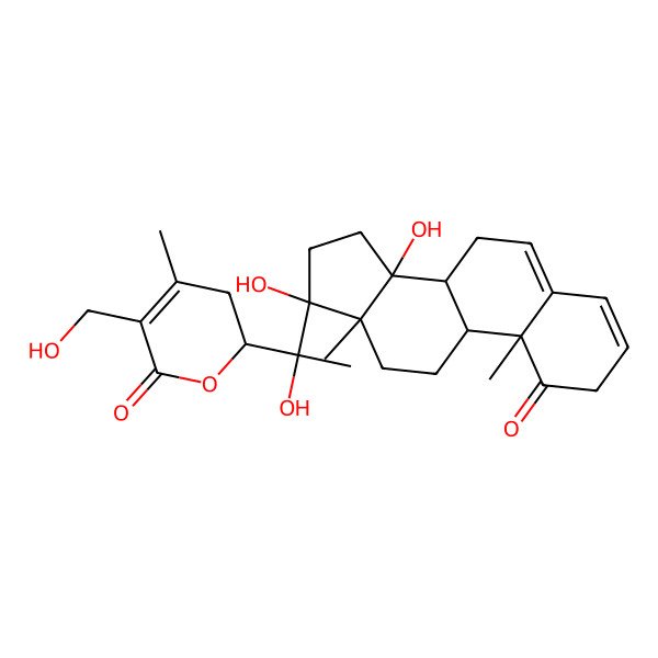 2D Structure of 2-[1-(14,17-Dihydroxy-10,13-dimethyl-1-oxo-2,7,8,9,11,12,15,16-octahydrocyclopenta[a]phenanthren-17-yl)-1-hydroxyethyl]-5-(hydroxymethyl)-4-methyl-2,3-dihydropyran-6-one