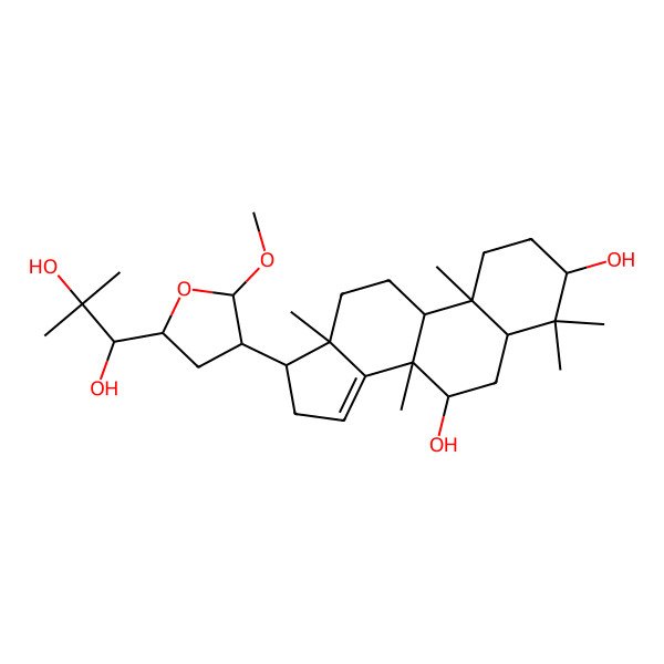 2D Structure of (3R,5R,7R,8R,9R,10S,13S,17S)-17-[(2R,3R,5R)-5-[(1S)-1,2-dihydroxy-2-methylpropyl]-2-methoxyoxolan-3-yl]-4,4,8,10,13-pentamethyl-2,3,5,6,7,9,11,12,16,17-decahydro-1H-cyclopenta[a]phenanthrene-3,7-diol