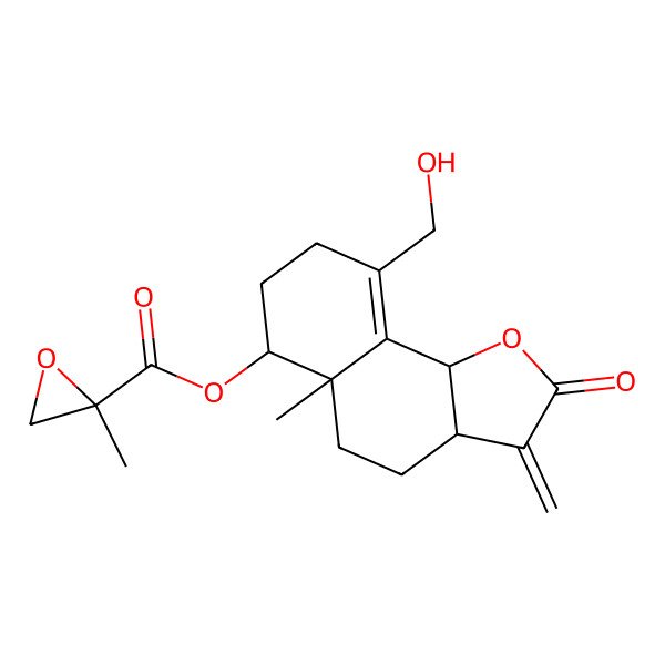 2D Structure of [(3aS,5aR,6S,9bS)-9-(hydroxymethyl)-5a-methyl-3-methylidene-2-oxo-4,5,6,7,8,9b-hexahydro-3aH-benzo[g][1]benzofuran-6-yl] (2S)-2-methyloxirane-2-carboxylate