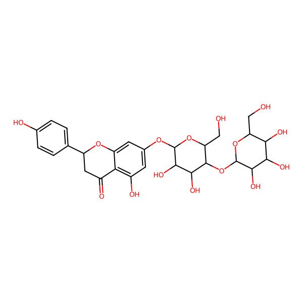 2D Structure of (2S)-7-[(2S,3R,4R,5S,6R)-3,4-dihydroxy-6-(hydroxymethyl)-5-[(2S,3S,4R,5R,6S)-3,4,5-trihydroxy-6-(hydroxymethyl)oxan-2-yl]oxyoxan-2-yl]oxy-5-hydroxy-2-(4-hydroxyphenyl)-2,3-dihydrochromen-4-one