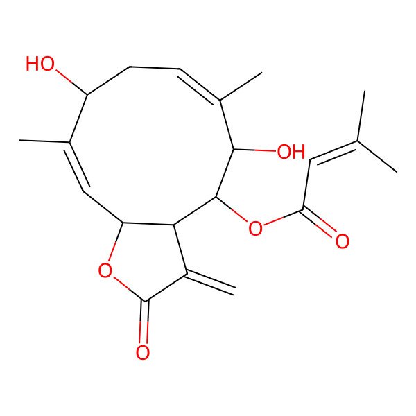 2D Structure of (5,9-Dihydroxy-6,10-dimethyl-3-methylidene-2-oxo-3a,4,5,8,9,11a-hexahydrocyclodeca[b]furan-4-yl) 3-methylbut-2-enoate