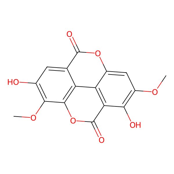 2D Structure of 5,13-Dihydroxy-6,14-dimethoxy-2,9-dioxatetracyclo[6.6.2.04,16.011,15]hexadeca-1(15),4(16),5,7,11,13-hexaene-3,10-dione