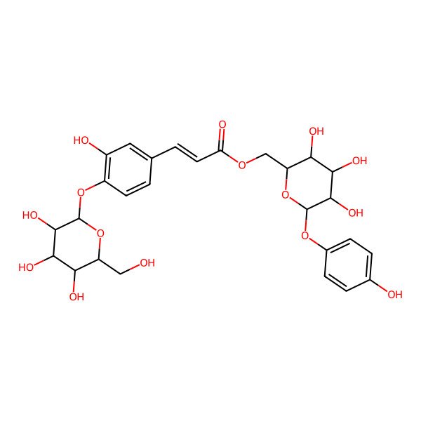 2D Structure of [3,4,5-Trihydroxy-6-(4-hydroxyphenoxy)oxan-2-yl]methyl 3-[3-hydroxy-4-[3,4,5-trihydroxy-6-(hydroxymethyl)oxan-2-yl]oxyphenyl]prop-2-enoate