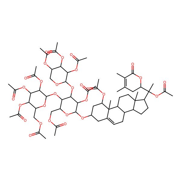 2D Structure of [(2R,3R,4S,5R,6R)-5-acetyloxy-6-[[(1S,3R,8S,9S,10R,13S,14S,17S)-1-acetyloxy-17-[(1R)-1-acetyloxy-1-[(2R)-4,5-dimethyl-6-oxo-2,3-dihydropyran-2-yl]ethyl]-10,13-dimethyl-2,3,4,7,8,9,11,12,14,15,16,17-dodecahydro-1H-cyclopenta[a]phenanthren-3-yl]oxy]-3-[(2S,3R,4S,5R,6R)-3,4,5-triacetyloxy-6-(acetyloxymethyl)oxan-2-yl]oxy-4-[(2S,3R,4S,5R)-3,4,5-triacetyloxyoxan-2-yl]oxyoxan-2-yl]methyl acetate