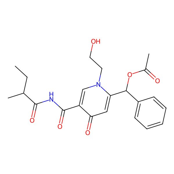 2D Structure of [(S)-[1-(2-hydroxyethyl)-5-[[(2R)-2-methylbutanoyl]carbamoyl]-4-oxopyridin-2-yl]-phenylmethyl] acetate