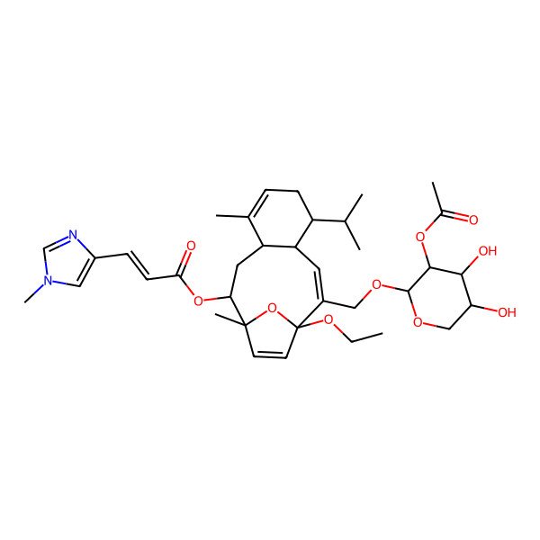 2D Structure of [(1S,2S,4R,8R,9S,10Z,12R)-11-[[(2R,3S,4R,5R)-3-acetyloxy-4,5-dihydroxyoxan-2-yl]oxymethyl]-12-ethoxy-1,5-dimethyl-8-propan-2-yl-15-oxatricyclo[10.2.1.04,9]pentadeca-5,10,13-trien-2-yl] (E)-3-(1-methylimidazol-4-yl)prop-2-enoate