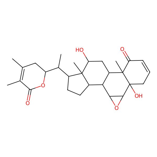 2D Structure of (1S,2S,4S,5R,10R,11S,13R,14R,15R,18S)-15-[(1S)-1-[(2S)-4,5-dimethyl-6-oxo-2,3-dihydropyran-2-yl]ethyl]-5,13-dihydroxy-10,14-dimethyl-3-oxapentacyclo[9.7.0.02,4.05,10.014,18]octadec-7-en-9-one