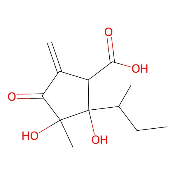 2D Structure of (1R,2S,3S)-2-[(2R)-butan-2-yl]-2,3-dihydroxy-3-methyl-5-methylidene-4-oxocyclopentane-1-carboxylic acid