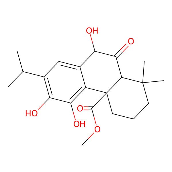 2D Structure of methyl (4aR,9R,10aS)-5,6,9-trihydroxy-1,1-dimethyl-10-oxo-7-propan-2-yl-3,4,9,10a-tetrahydro-2H-phenanthrene-4a-carboxylate