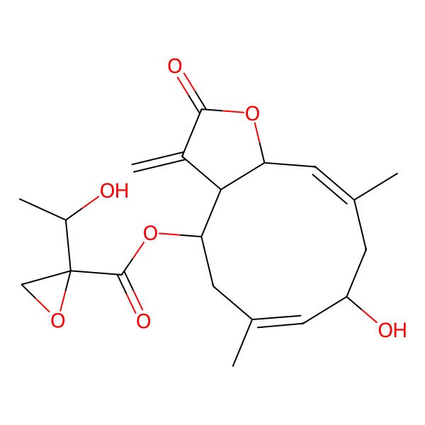 2D Structure of [(3aR,4R,6E,8R,10E,11aR)-8-hydroxy-6,10-dimethyl-3-methylidene-2-oxo-3a,4,5,8,9,11a-hexahydrocyclodeca[b]furan-4-yl] (2R)-2-[(1S)-1-hydroxyethyl]oxirane-2-carboxylate