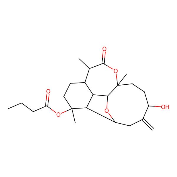 2D Structure of [(1S,2S,3R,4R,7R,8R,11S,14R,17S)-14-hydroxy-4,8,11-trimethyl-15-methylidene-9-oxo-10,18-dioxatetracyclo[9.7.0.02,7.03,17]octadecan-4-yl] butanoate