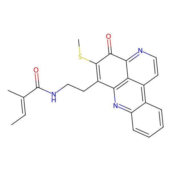 2D Structure of (E)-2-methyl-N-[2-(11-methylsulfanyl-12-oxo-8,14-diazatetracyclo[7.7.1.02,7.013,17]heptadeca-1(17),2,4,6,8,10,13,15-octaen-10-yl)ethyl]but-2-enamide