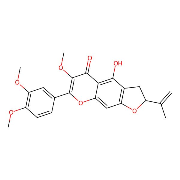 2D Structure of (2S)-7-(3,4-dimethoxyphenyl)-4-hydroxy-6-methoxy-2-prop-1-en-2-yl-2,3-dihydrofuro[3,2-g]chromen-5-one