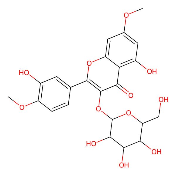 2D Structure of 5-hydroxy-2-(3-hydroxy-4-methoxyphenyl)-7-methoxy-3-[(2S,3R,4R,5R,6R)-3,4,5-trihydroxy-6-(hydroxymethyl)oxan-2-yl]oxychromen-4-one