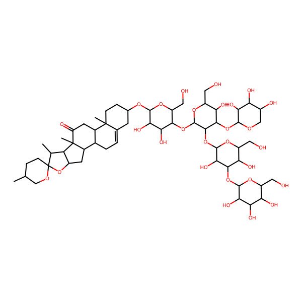 2D Structure of 16-[5-[3-[3,5-Dihydroxy-6-(hydroxymethyl)-4-[3,4,5-trihydroxy-6-(hydroxymethyl)oxan-2-yl]oxyoxan-2-yl]oxy-5-hydroxy-6-(hydroxymethyl)-4-(3,4,5-trihydroxyoxan-2-yl)oxyoxan-2-yl]oxy-3,4-dihydroxy-6-(hydroxymethyl)oxan-2-yl]oxy-5',7,9,13-tetramethylspiro[5-oxapentacyclo[10.8.0.02,9.04,8.013,18]icos-18-ene-6,2'-oxane]-10-one