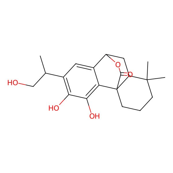 2D Structure of 3,4-Dihydroxy-5-(1-hydroxypropan-2-yl)-11,11-dimethyl-16-oxatetracyclo[6.6.2.01,10.02,7]hexadeca-2,4,6-trien-15-one