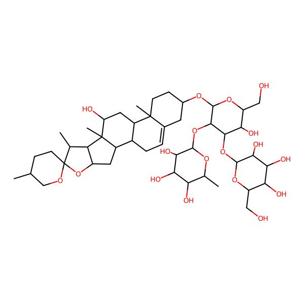 2D Structure of (2S,3R,4R,5R,6S)-2-[(2R,3R,4S,5R,6R)-5-hydroxy-6-(hydroxymethyl)-2-[(1R,2S,4S,5'R,6R,7S,8R,9S,10S,12S,13R,16S)-10-hydroxy-5',7,9,13-tetramethylspiro[5-oxapentacyclo[10.8.0.02,9.04,8.013,18]icos-18-ene-6,2'-oxane]-16-yl]oxy-4-[(2S,3R,4S,5S,6R)-3,4,5-trihydroxy-6-(hydroxymethyl)oxan-2-yl]oxyoxan-3-yl]oxy-6-methyloxane-3,4,5-triol