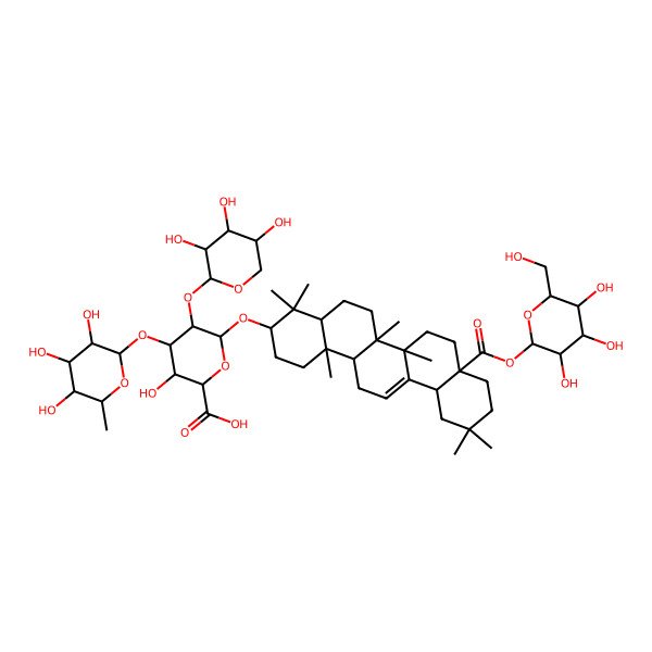 2D Structure of 6-[[4,4,6a,6b,11,11,14b-Heptamethyl-8a-[3,4,5-trihydroxy-6-(hydroxymethyl)oxan-2-yl]oxycarbonyl-1,2,3,4a,5,6,7,8,9,10,12,12a,14,14a-tetradecahydropicen-3-yl]oxy]-3-hydroxy-4-(3,4,5-trihydroxy-6-methyloxan-2-yl)oxy-5-(3,4,5-trihydroxyoxan-2-yl)oxyoxane-2-carboxylic acid