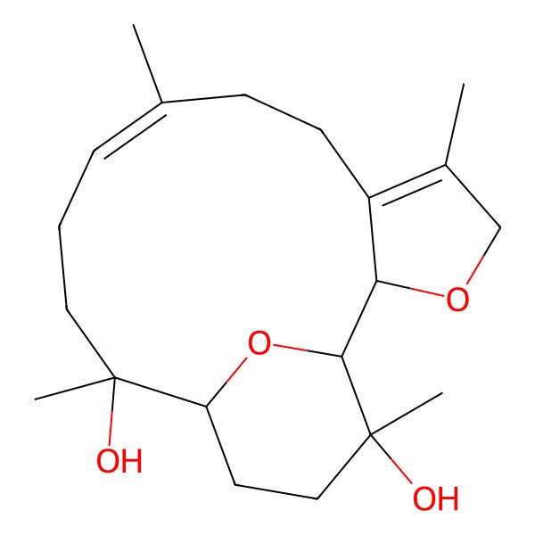 2D Structure of (1R,2S,9Z,13S,14R)-5,9,13,17-tetramethyl-3,18-dioxatricyclo[12.3.1.02,6]octadeca-5,9-diene-13,17-diol