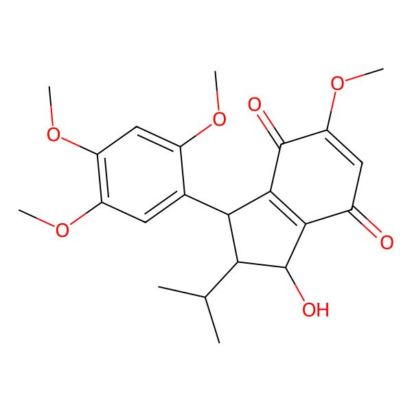 2D Structure of (1S,2S,3R)-1-hydroxy-5-methoxy-2-propan-2-yl-3-(2,4,5-trimethoxyphenyl)-2,3-dihydro-1H-indene-4,7-dione 2D Structure of (1S,2S,3R)-1-hydroxy-5-methoxy-2-propan-2-yl-3-(2,4,5-trimethoxyphenyl)-2,3-dihydro-1H-indene-4,7-dione