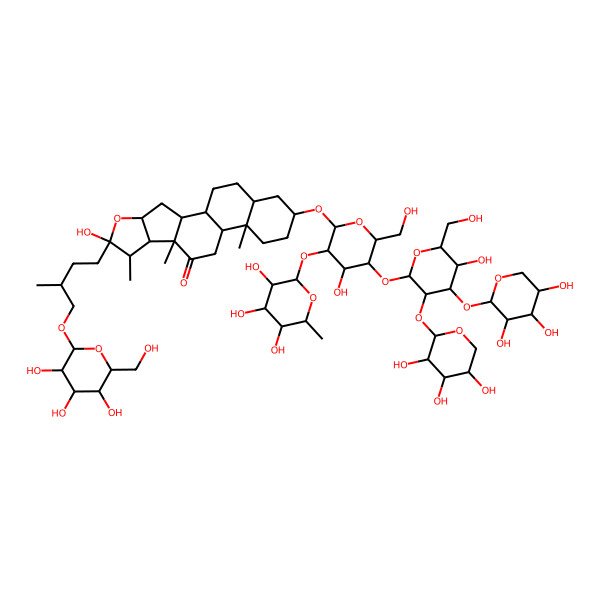 2D Structure of 6-Hydroxy-16-[4-hydroxy-5-[5-hydroxy-6-(hydroxymethyl)-3,4-bis[(3,4,5-trihydroxyoxan-2-yl)oxy]oxan-2-yl]oxy-6-(hydroxymethyl)-3-(3,4,5-trihydroxy-6-methyloxan-2-yl)oxyoxan-2-yl]oxy-7,9,13-trimethyl-6-[3-methyl-4-[3,4,5-trihydroxy-6-(hydroxymethyl)oxan-2-yl]oxybutyl]-5-oxapentacyclo[10.8.0.02,9.04,8.013,18]icosan-10-one
