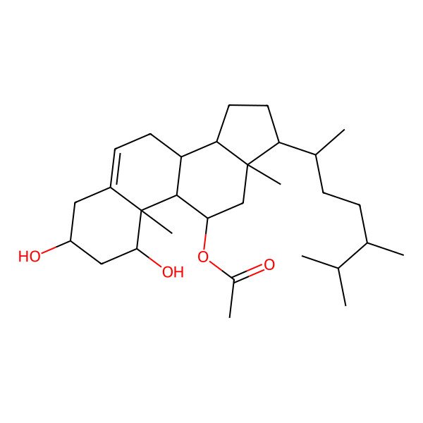 2D Structure of [(1S,3R,8S,9S,10R,11R,13R,14S,17R)-17-[(2R,5S)-5,6-dimethylheptan-2-yl]-1,3-dihydroxy-10,13-dimethyl-2,3,4,7,8,9,11,12,14,15,16,17-dodecahydro-1H-cyclopenta[a]phenanthren-11-yl] acetate