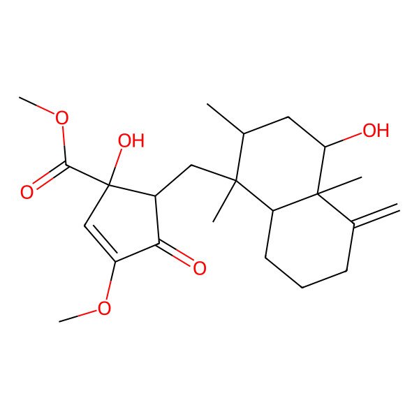 2D Structure of methyl (1S)-5-[[(1S,2R,4S,4aR)-4-hydroxy-1,2,4a-trimethyl-5-methylidene-3,4,6,7,8,8a-hexahydro-2H-naphthalen-1-yl]methyl]-1-hydroxy-3-methoxy-4-oxocyclopent-2-ene-1-carboxylate