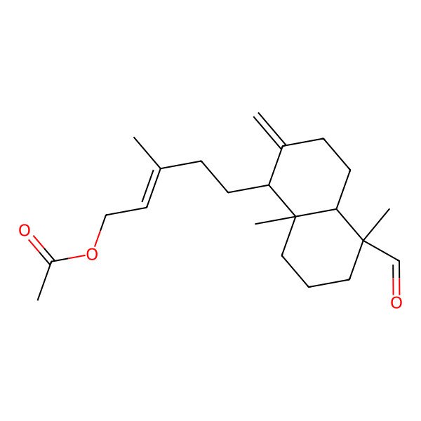 2D Structure of [5-(5-formyl-5,8a-dimethyl-2-methylidene-3,4,4a,6,7,8-hexahydro-1H-naphthalen-1-yl)-3-methylpent-2-enyl] acetate