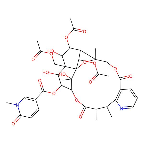 2D Structure of [(1S,3R,13R,14S,17S,18R,19R,20R,21S,22S,23R,24R,25S)-22,24-diacetyloxy-20-(acetyloxymethyl)-19,21,25-trihydroxy-3,13,14,25-tetramethyl-6,15-dioxo-2,5,16-trioxa-11-azapentacyclo[15.7.1.01,20.03,23.07,12]pentacosa-7(12),8,10-trien-18-yl] 1-methyl-6-oxopyridine-3-carboxylate